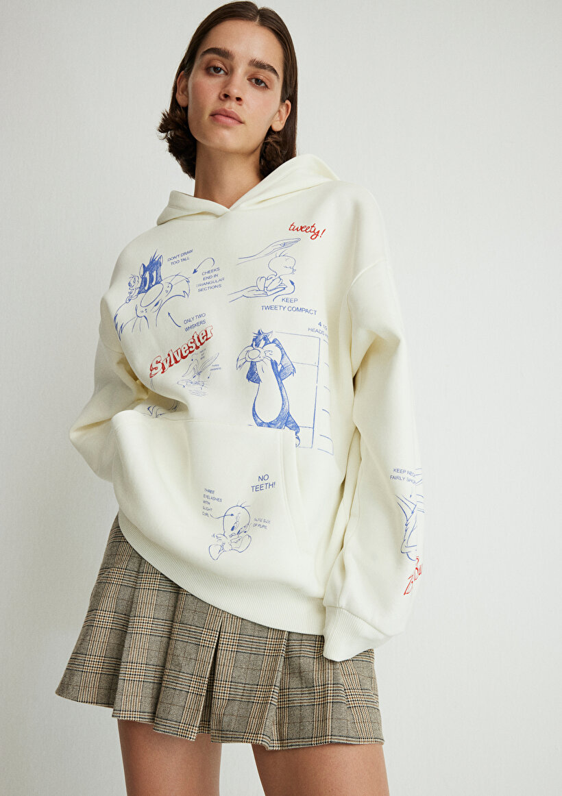 Looney Tunes Baskılı Beyaz Sweatshirt_4