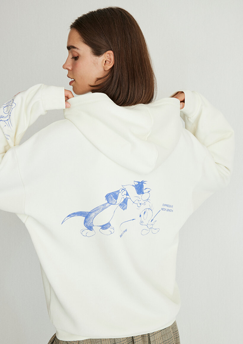 Looney Tunes Baskılı Beyaz Sweatshirt_8