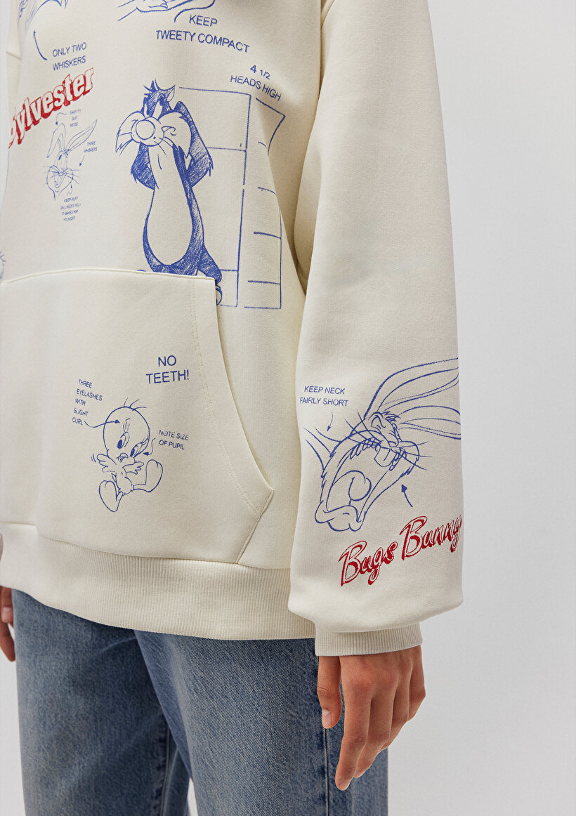 Looney Tunes Baskılı Beyaz Sweatshirt_1