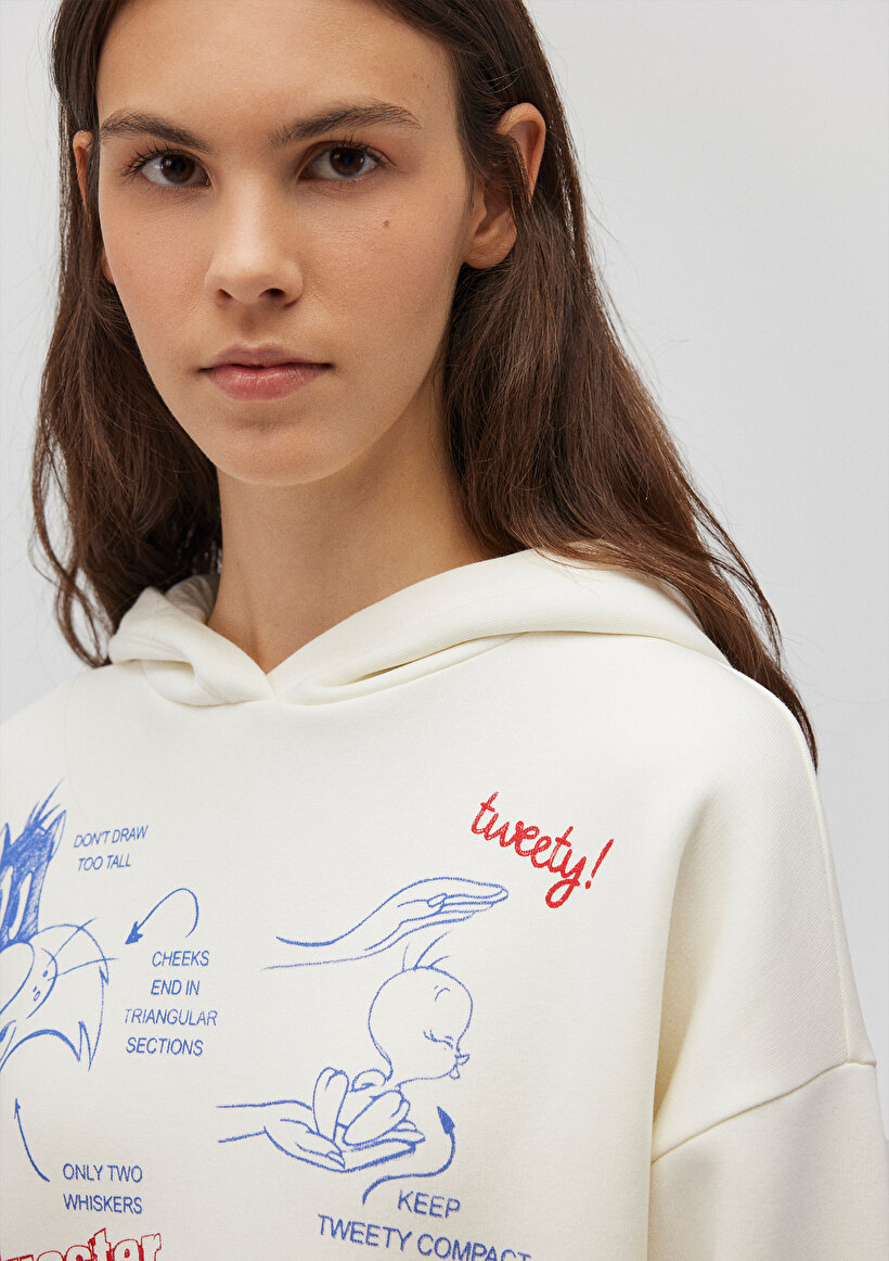 Looney Tunes Baskılı Beyaz Sweatshirt_2