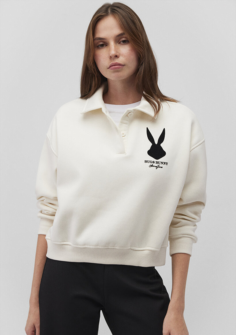 Bugs Bunny Baskılı Beyaz Sweatshirt