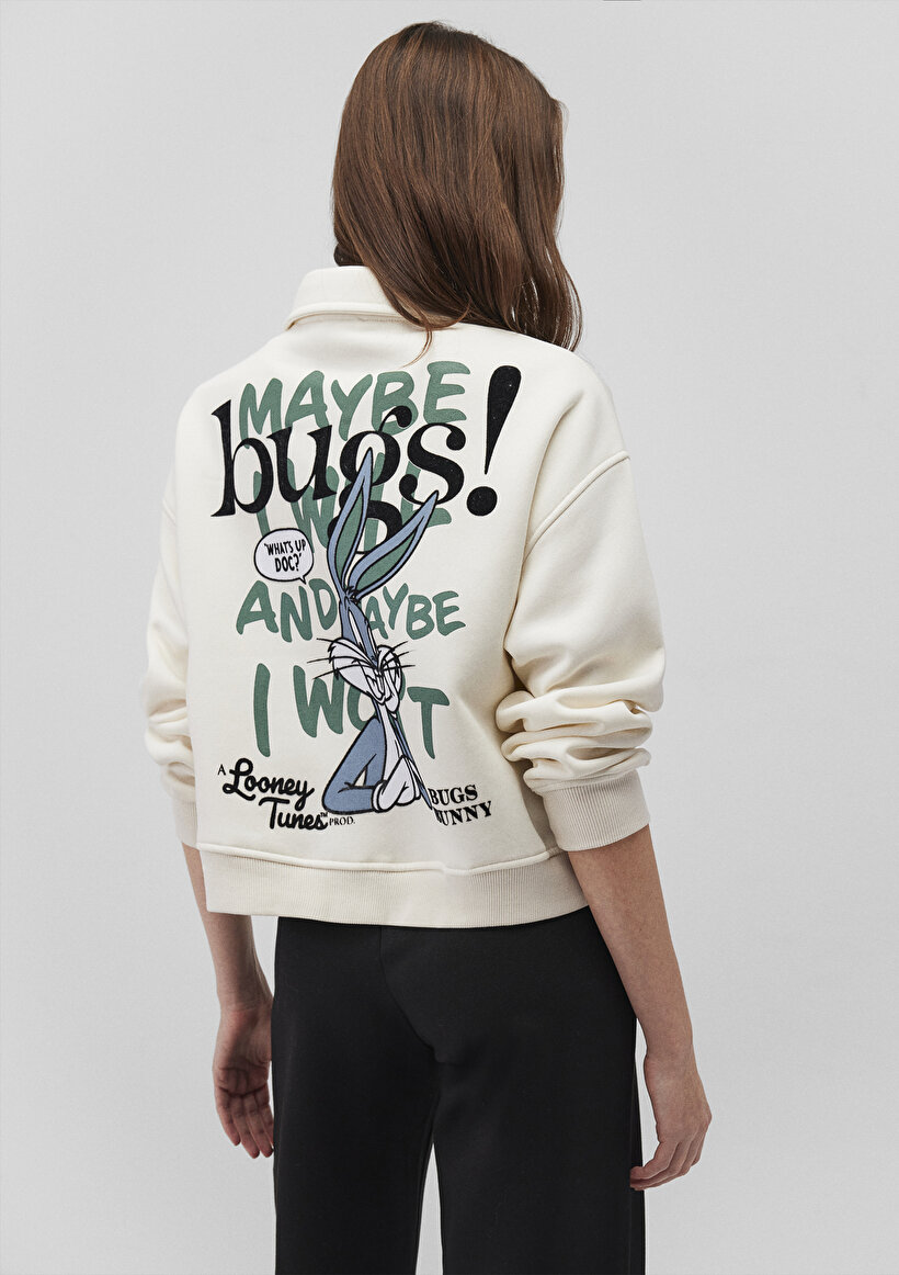 Bugs Bunny Baskılı Beyaz Sweatshirt_1