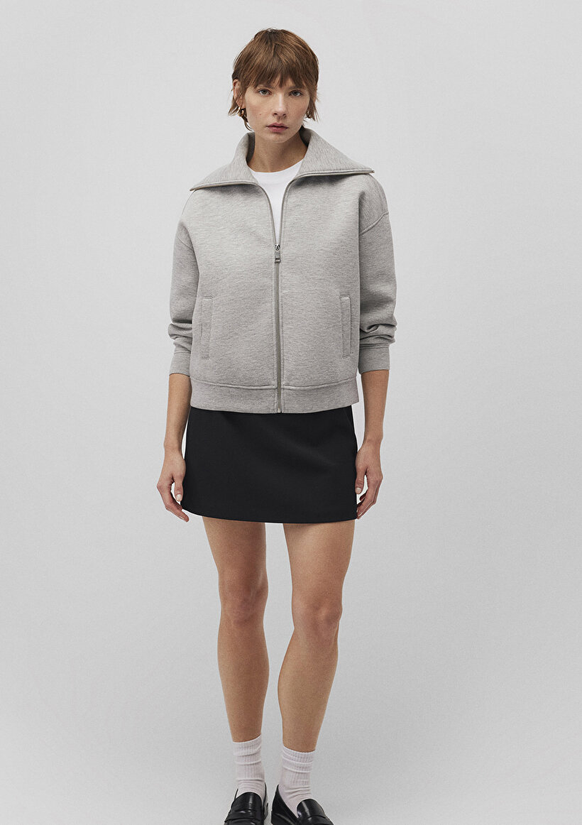 Sporty Lux Fermuarlı Gri Sweatshirt_0