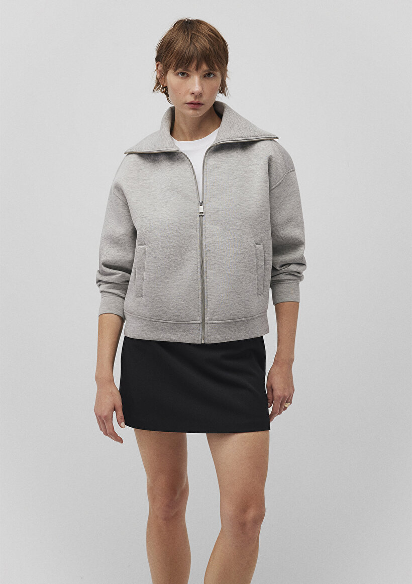 Sporty Lux Fermuarlı Gri Sweatshirt_1