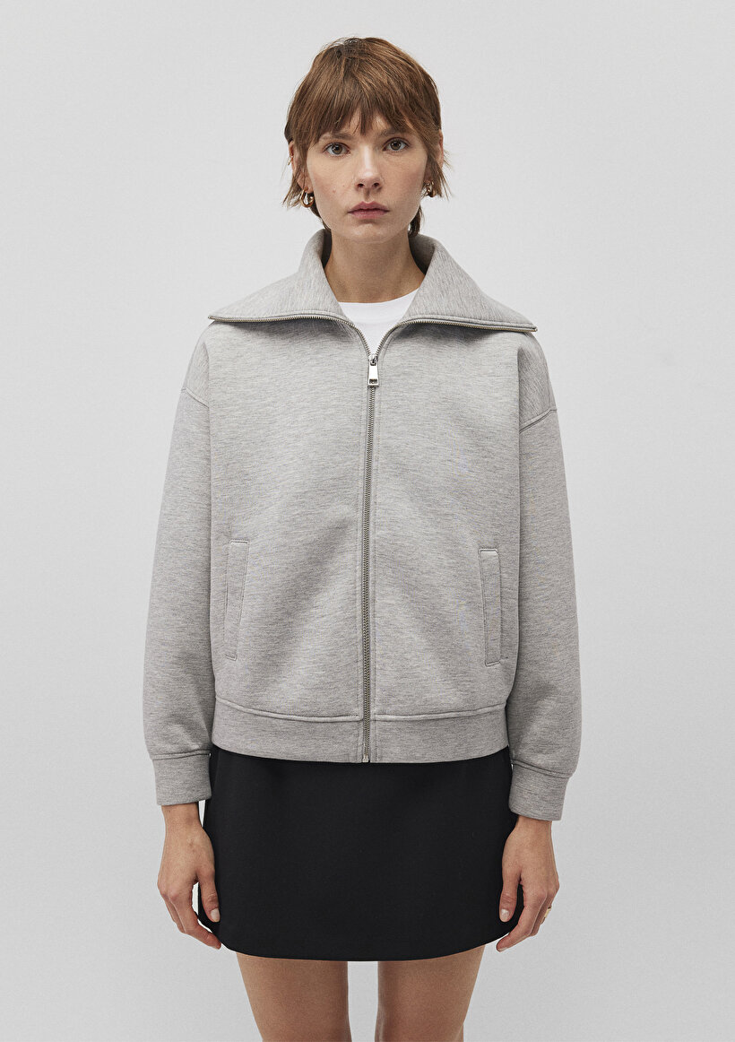 Sporty Lux Fermuarlı Gri Sweatshirt_2