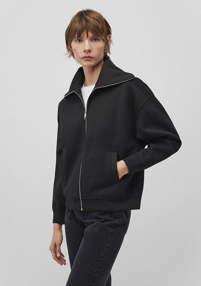 Sporty Lux Fermuarlı Siyah Sweatshirt