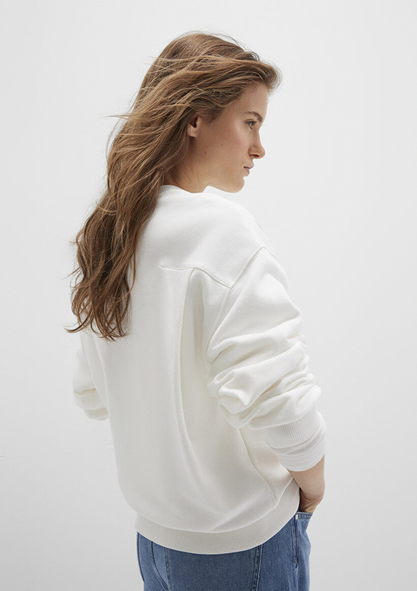 Bisiklet Yaka Ekru Sweatshirt - 0