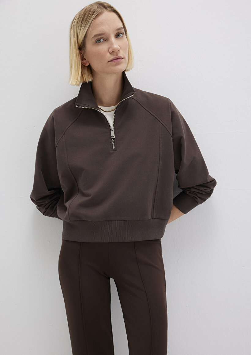 Kadın Yarı Fermuarlı Kahverengi Sweatshirt