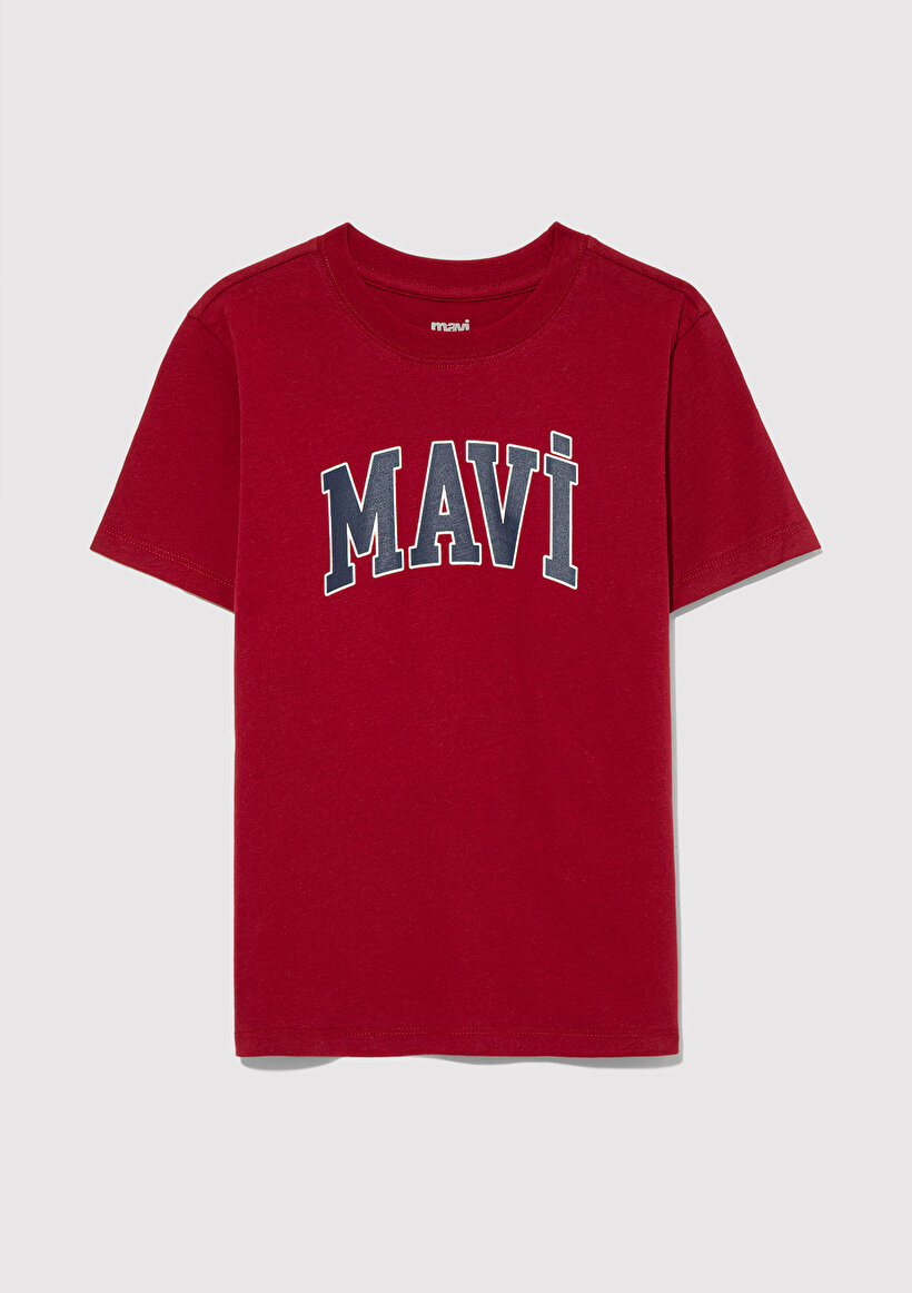 Mavi Logo Baskılı Kırmızı Tişört_1