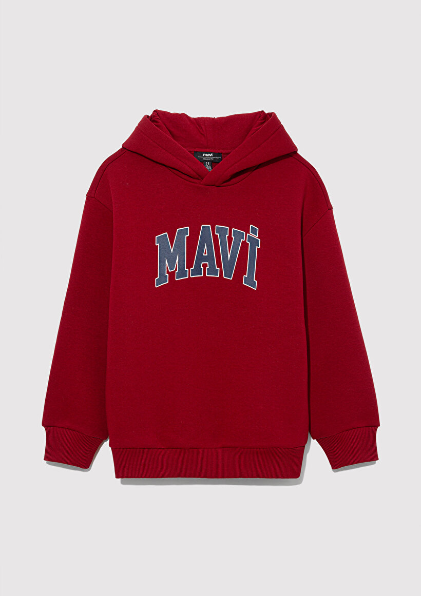 Mavi Logo Baskılı Kapüşonlu Kırmızı Sweatshirt_1