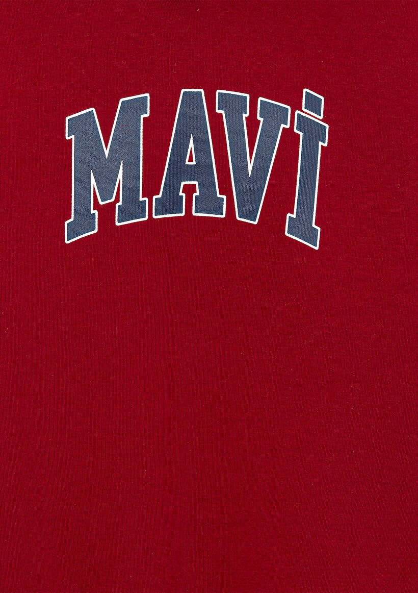 Mavi Logo Baskılı Kapüşonlu Kırmızı Sweatshirt_3