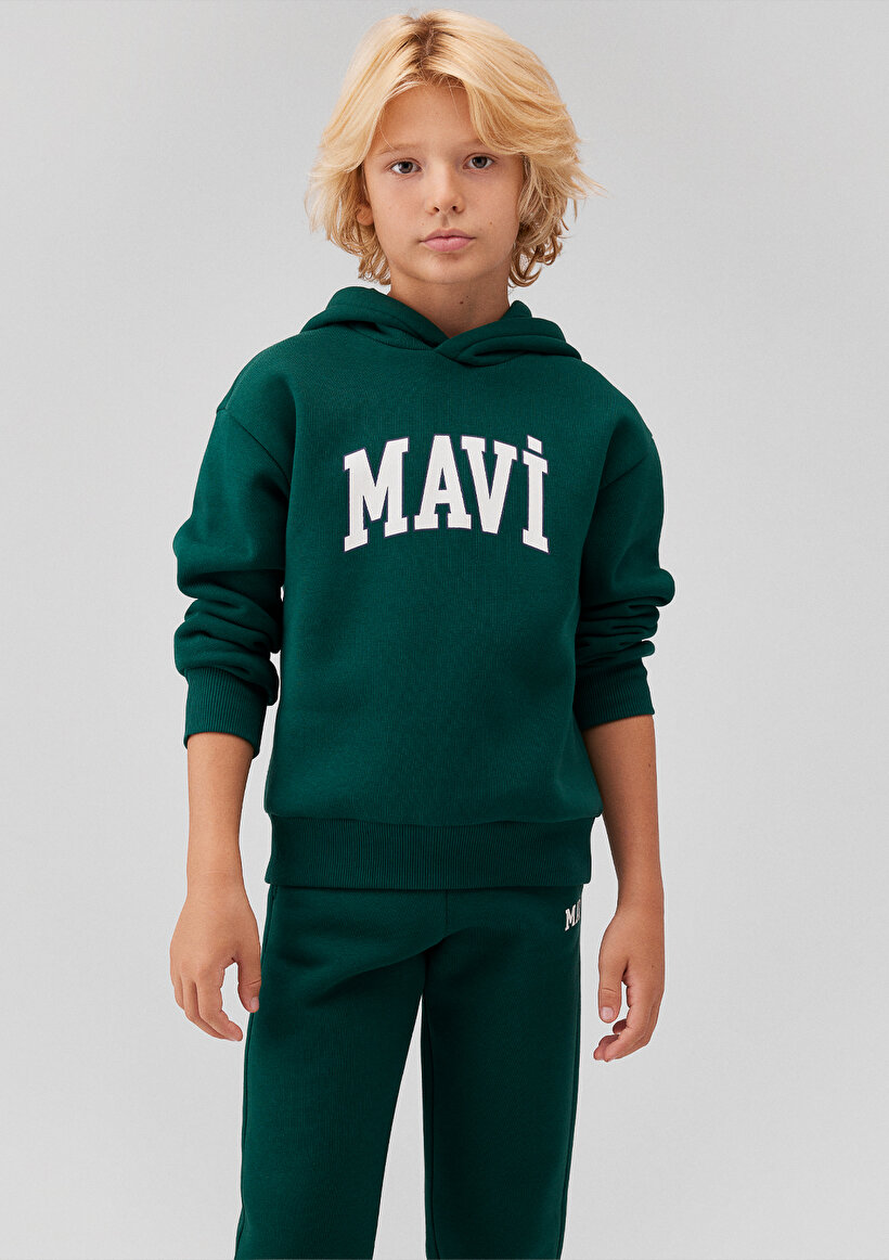 Mavi Logo Baskılı Kapüşonlu Yeşil Sweatshirt_0