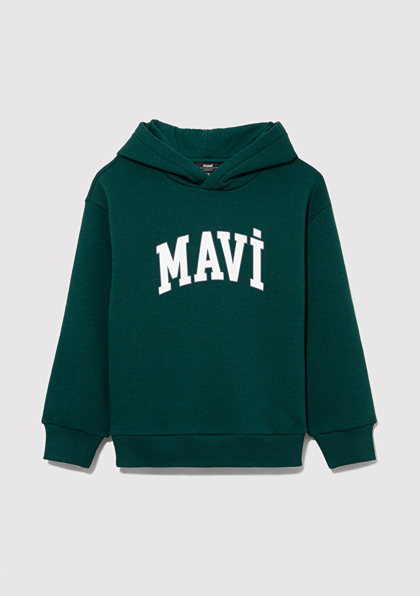 Mavi Logo Baskılı Kapüşonlu Yeşil Sweatshirt_1