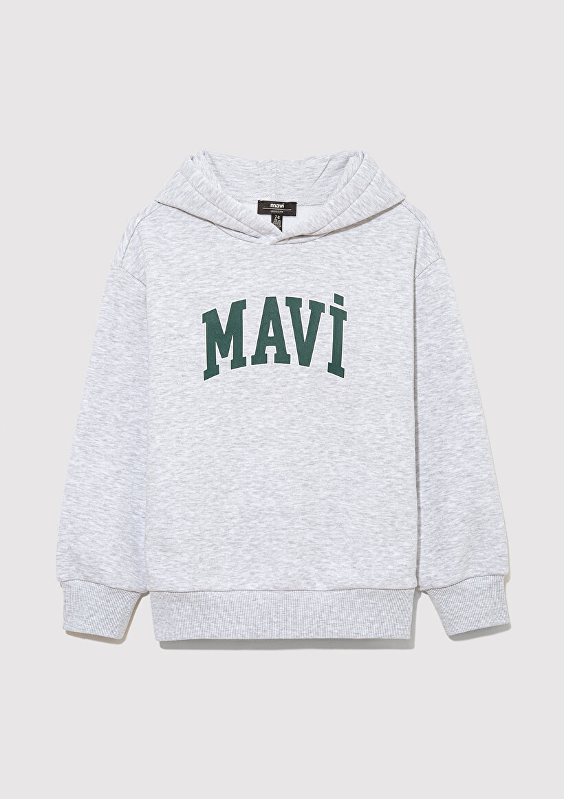 Mavi Logo Baskılı Kapüşonlu Gri Sweatshirt_1