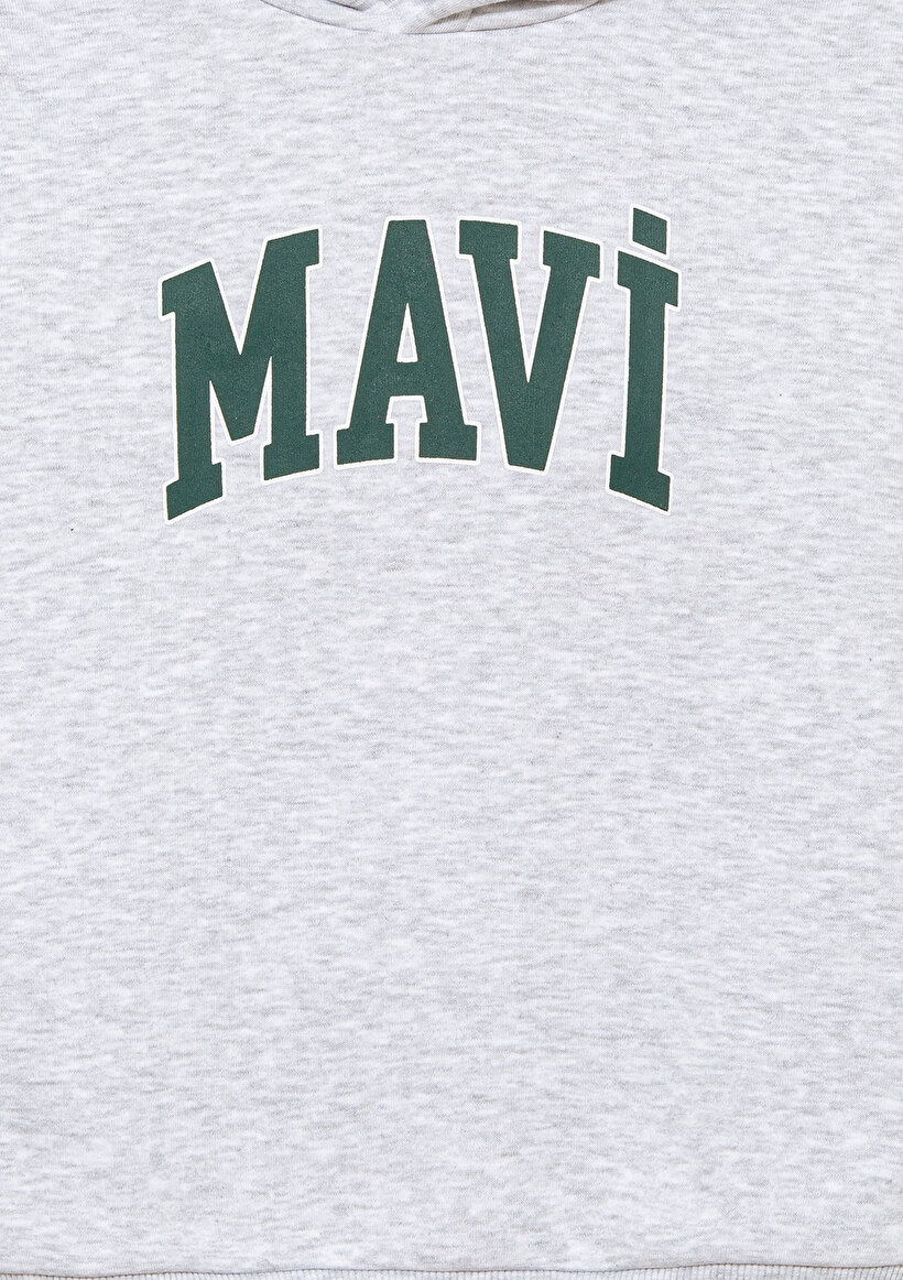 Mavi Logo Baskılı Kapüşonlu Gri Sweatshirt_3