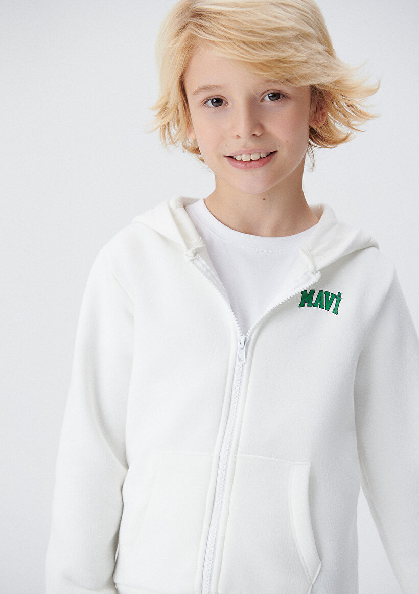 Mavi Logo Baskılı Fermuarlı Beyaz Sweatshirt - 0