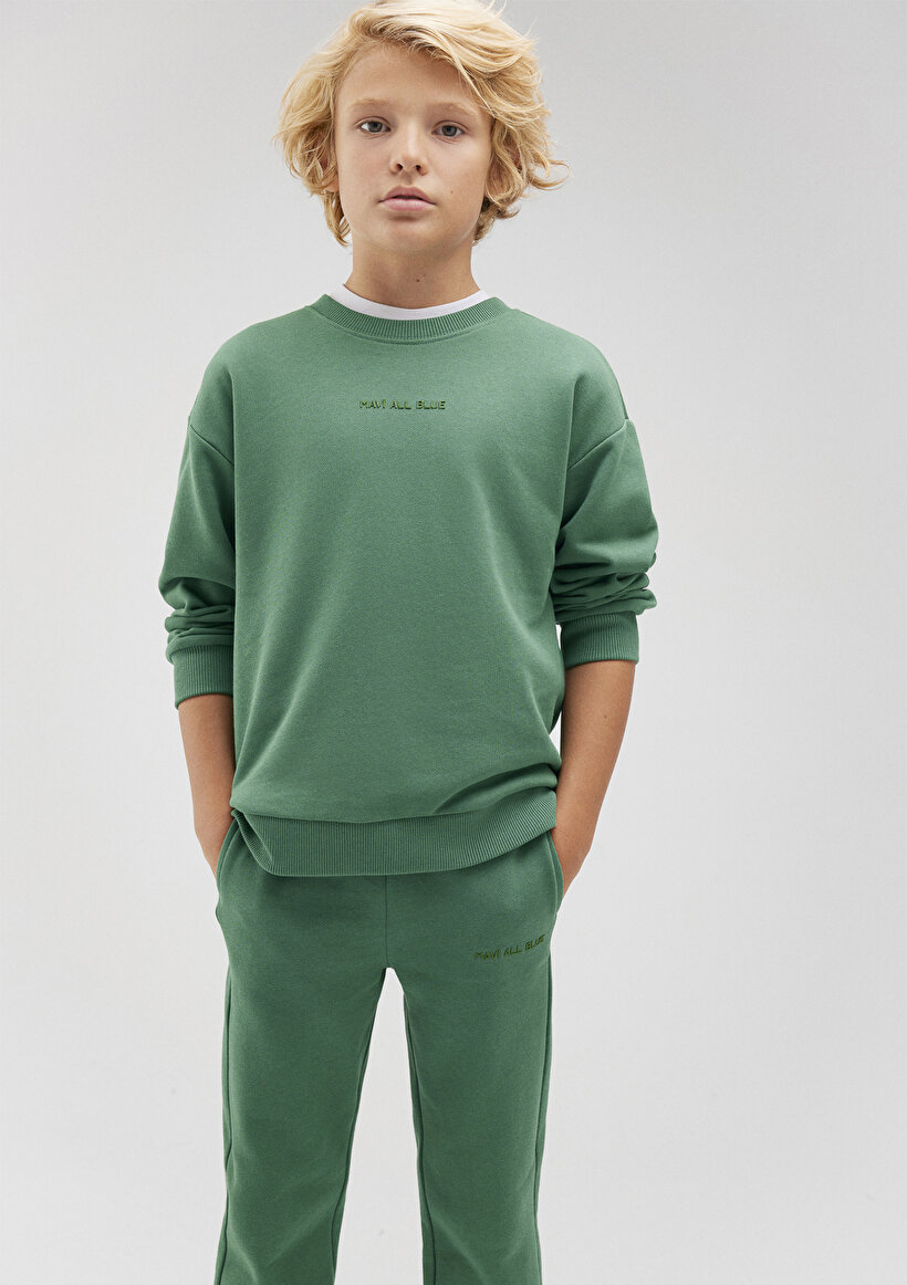 Organik Pamuklu Yeşil Basic Sweatshirt