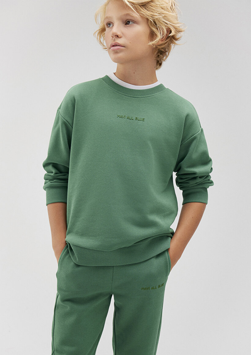 Organik Pamuklu Yeşil Basic Sweatshirt_1