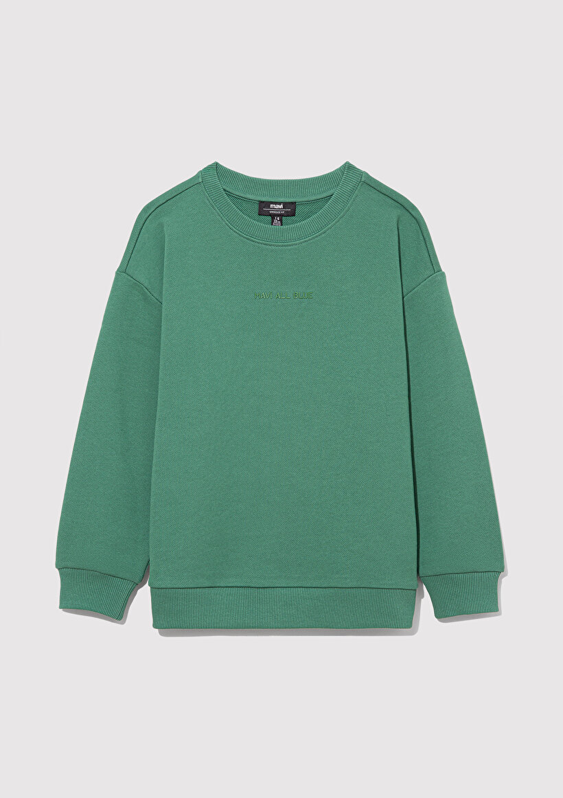 Organik Pamuklu Yeşil Basic Sweatshirt_2