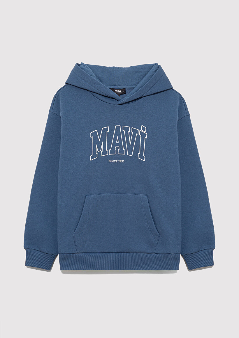 Mavi Logo Baskılı Kapüşonlu Mavi Sweatshirt_1