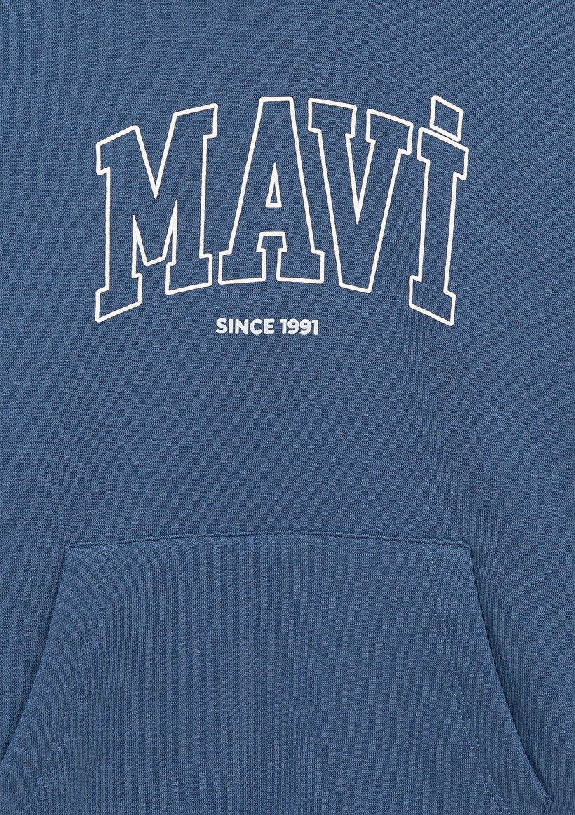 Mavi Logo Baskılı Kapüşonlu Mavi Sweatshirt_3