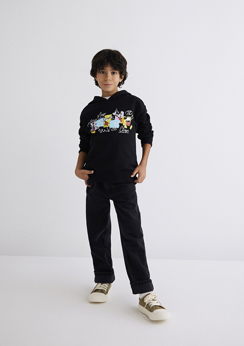 Mickey Mouse Baskılı Siyah Sweatshirt_1