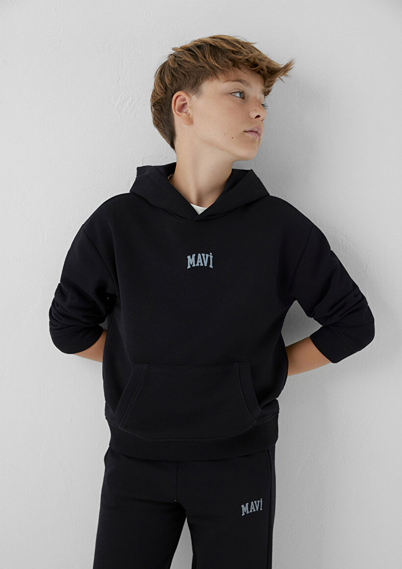 Kapüşonlu Siyah Sweatshirt - 0