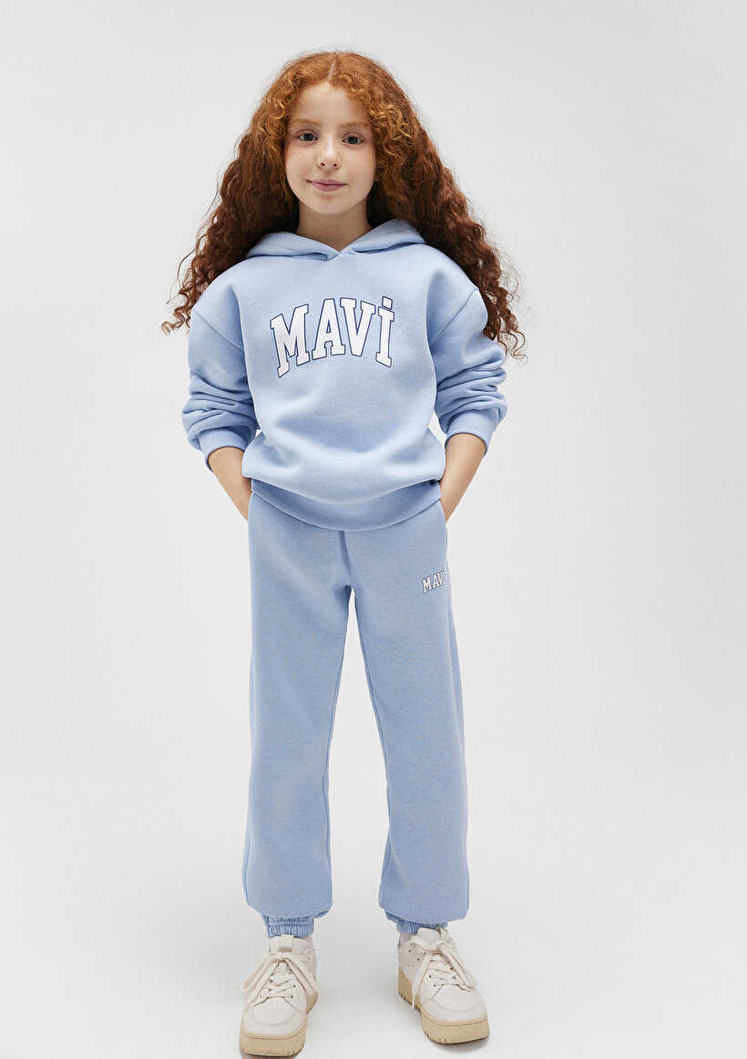 Mavi Logo Baskılı Kapüşonlu Mavi Sweatshirt - 0