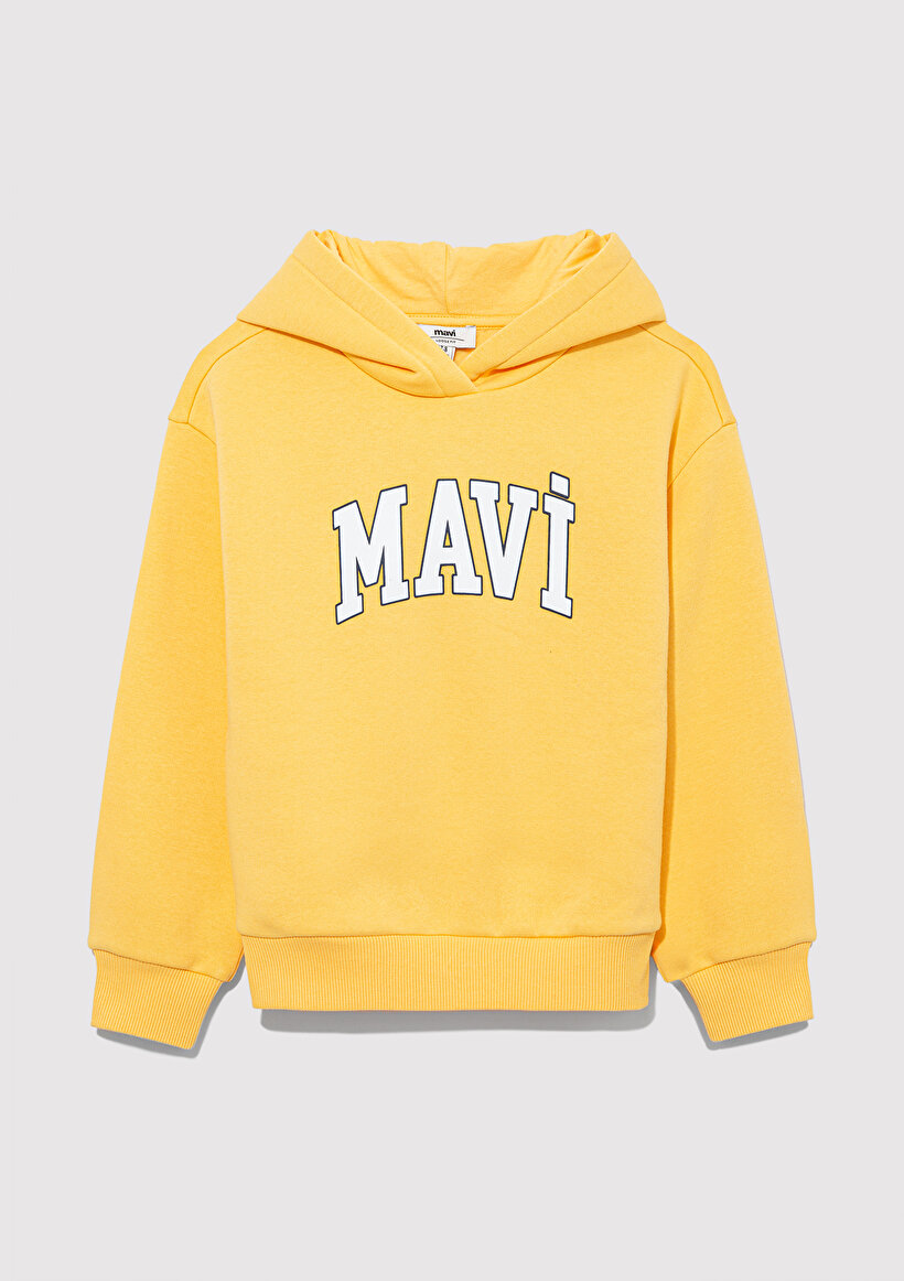 Mavi Logo Baskılı Kapüşonlu Sarı Sweatshirt_1