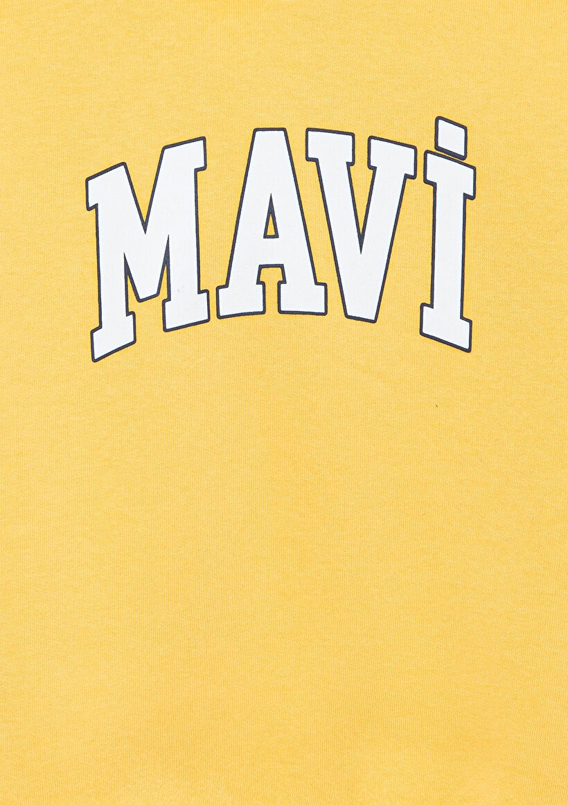 Mavi Logo Baskılı Kapüşonlu Sarı Sweatshirt_3