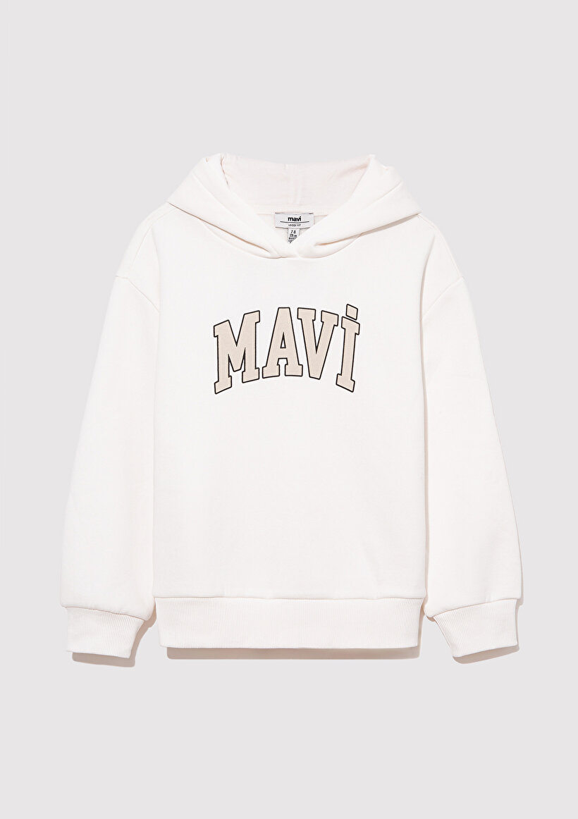 Mavi Logo Baskılı Kapüşonlu Beyaz Sweatshirt_1