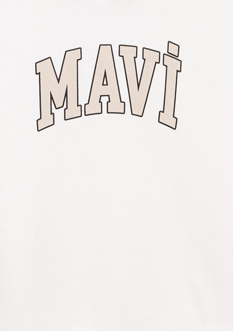 Mavi Logo Baskılı Kapüşonlu Beyaz Sweatshirt_3