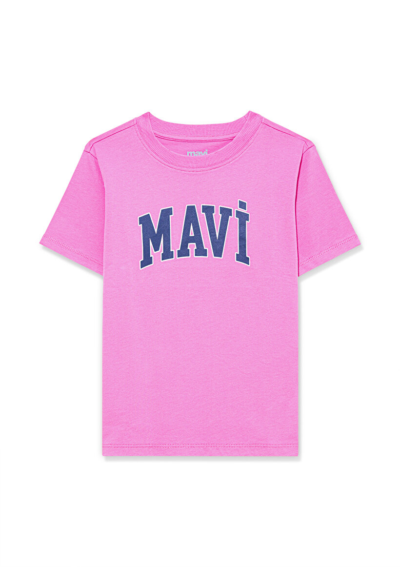 Mavi Logo Baskılı Pembe Tişört_1