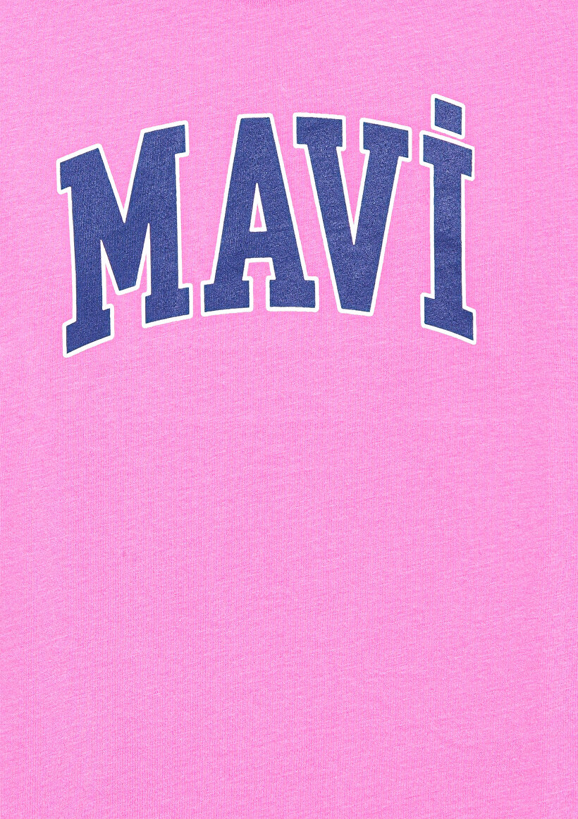 Mavi Logo Baskılı Pembe Tişört_3