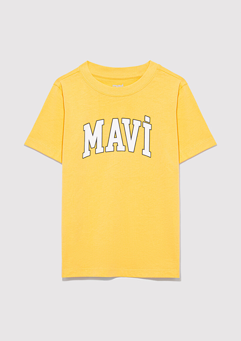 Mavi Logo Baskılı Sarı Tişört_2