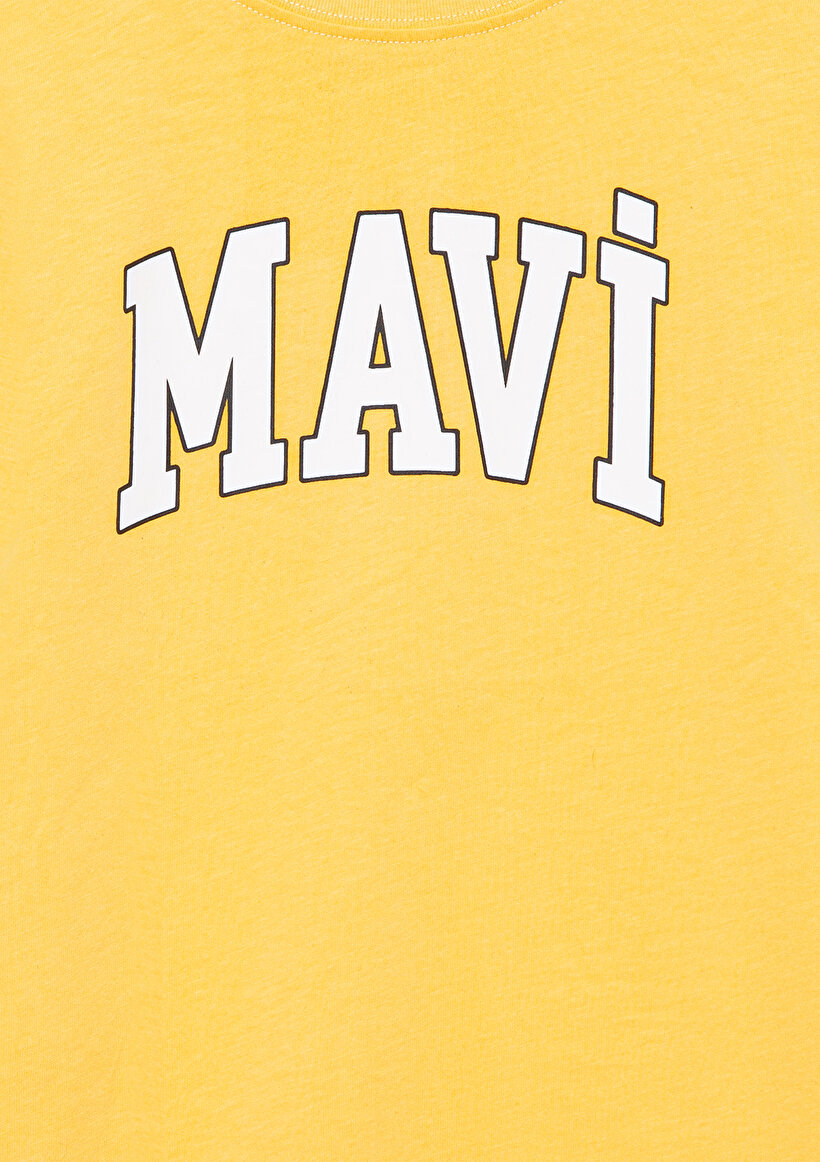 Mavi Logo Baskılı Sarı Tişört_4