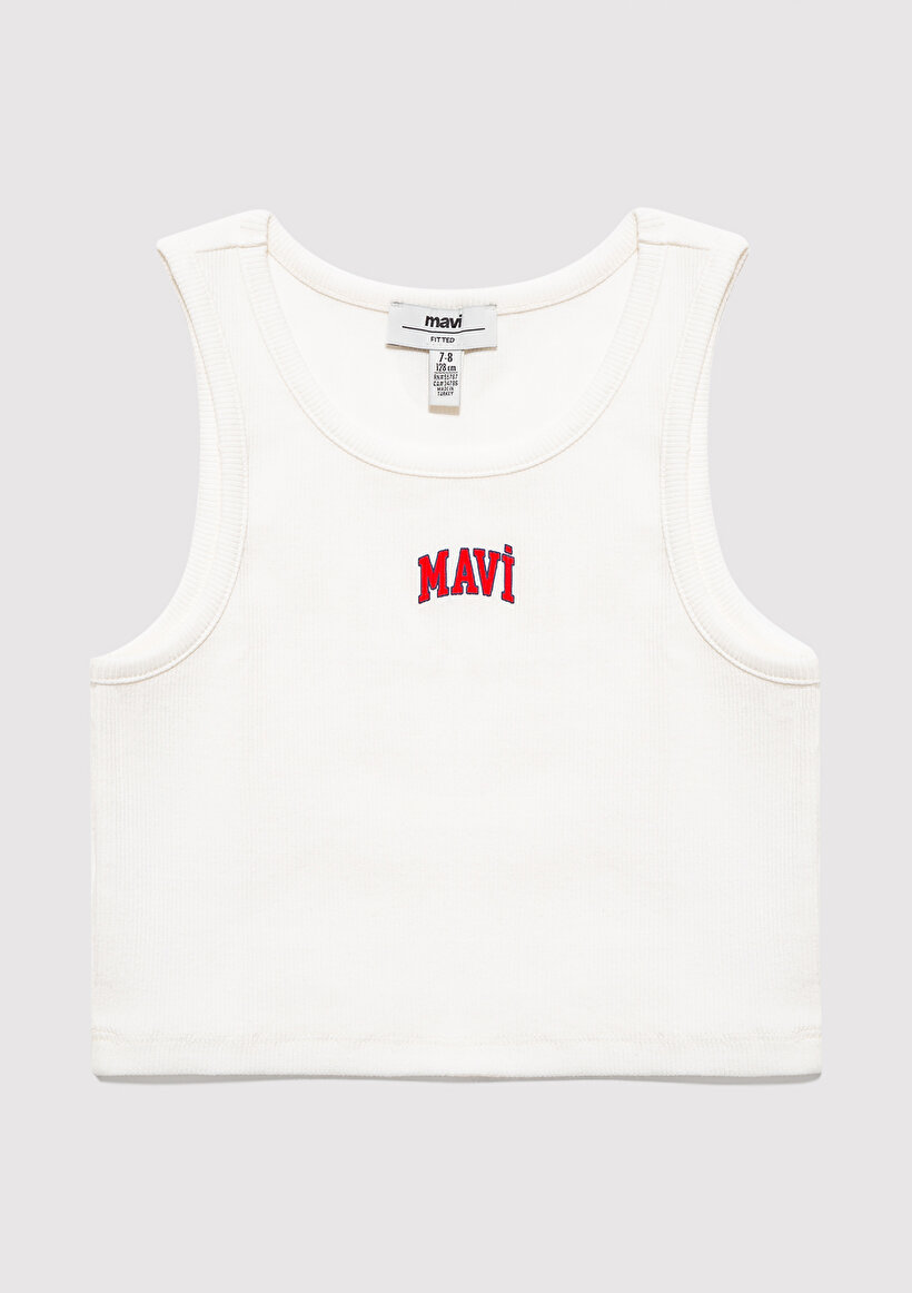 Mavi Logo Baskılı Ekru Atlet - 0