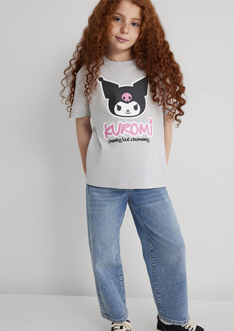 Kuromi Baskılı Gri Tişört - 0