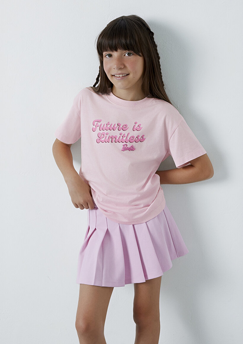 Barbie Baskılı Pembe Tişört - 0