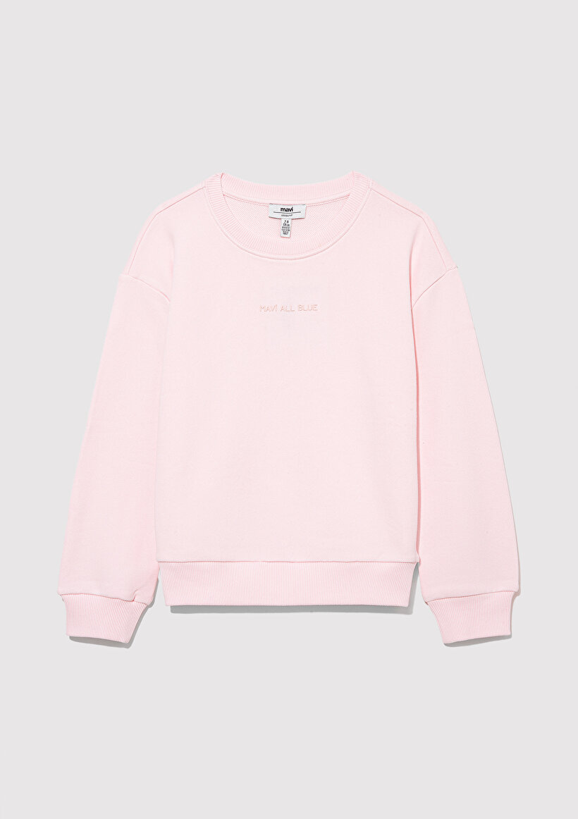 Organik Pamuklu Pembe Basic Sweatshirt_1