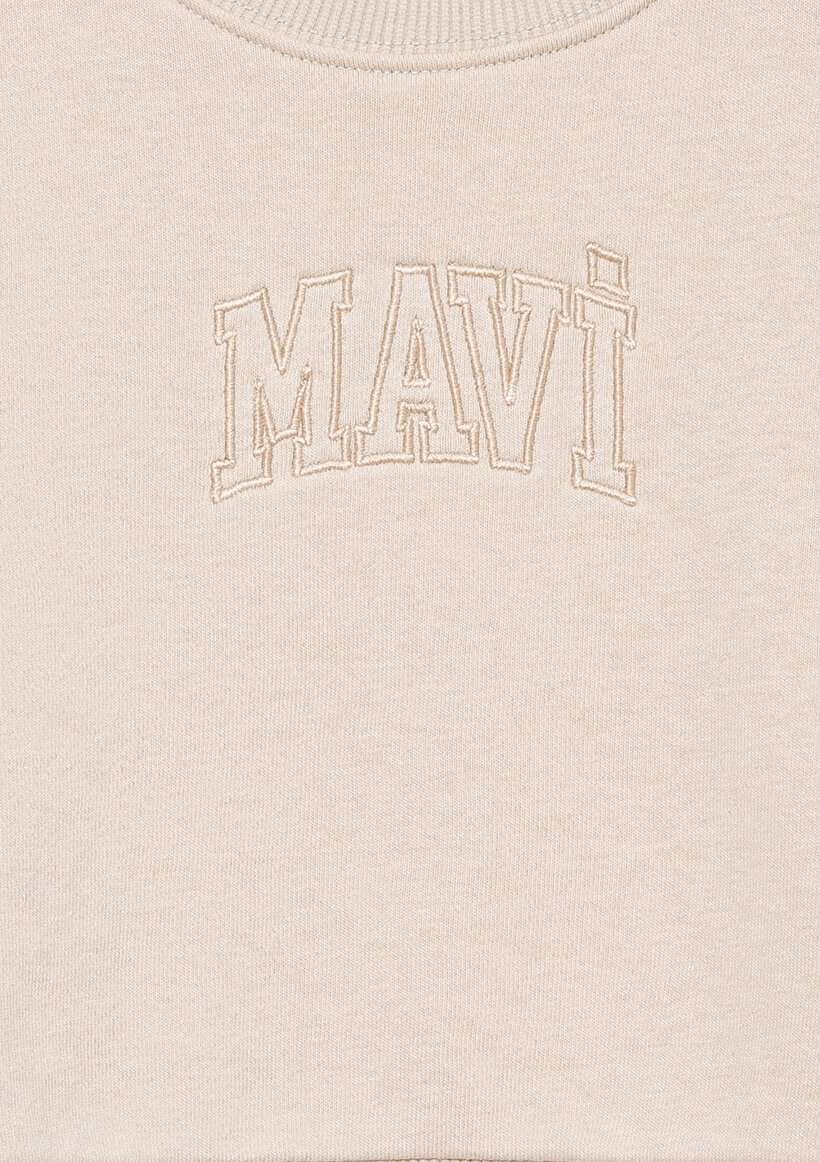 Mavi Logo Baskılı Bej Crop Sweatshirt_3