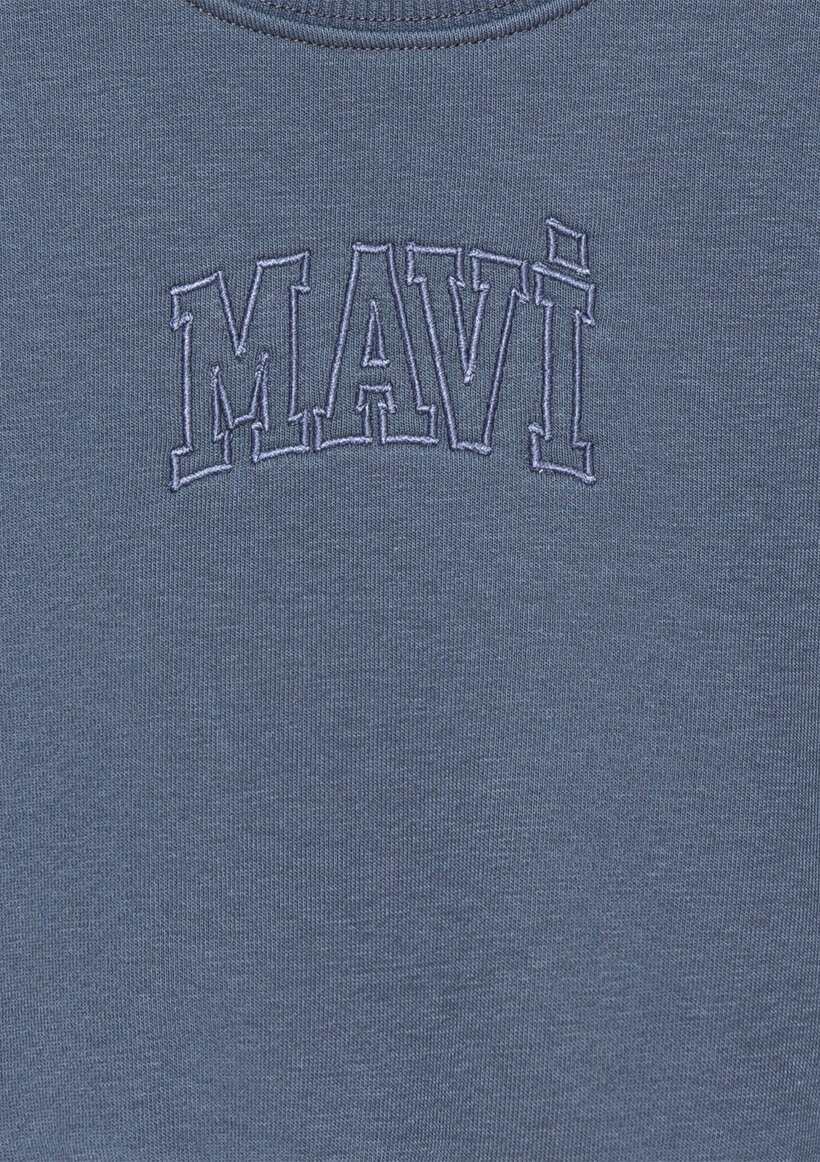 Mavi Logo Baskılı Mavi Crop Sweatshirt_4