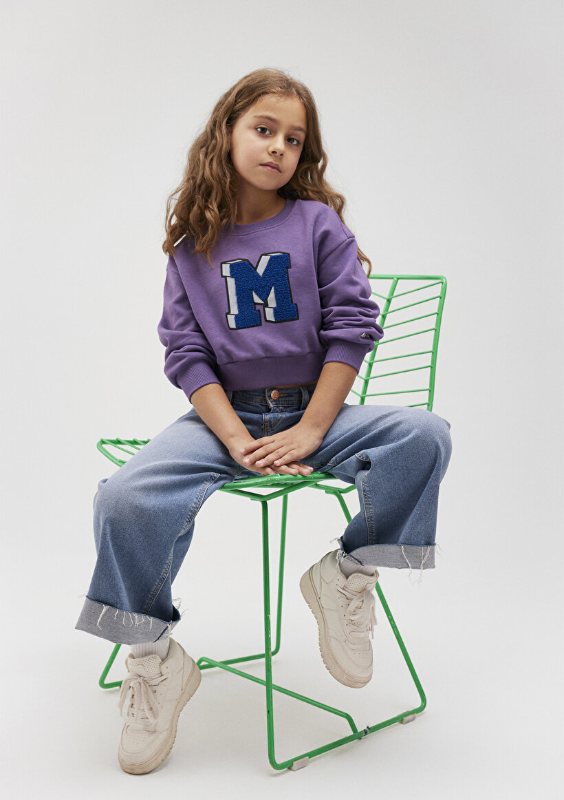 M Logo Baskılı Mor Sweatshirt