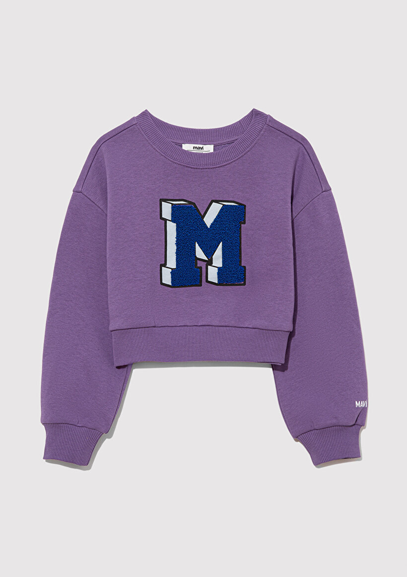 M Logo Baskılı Mor Sweatshirt_1