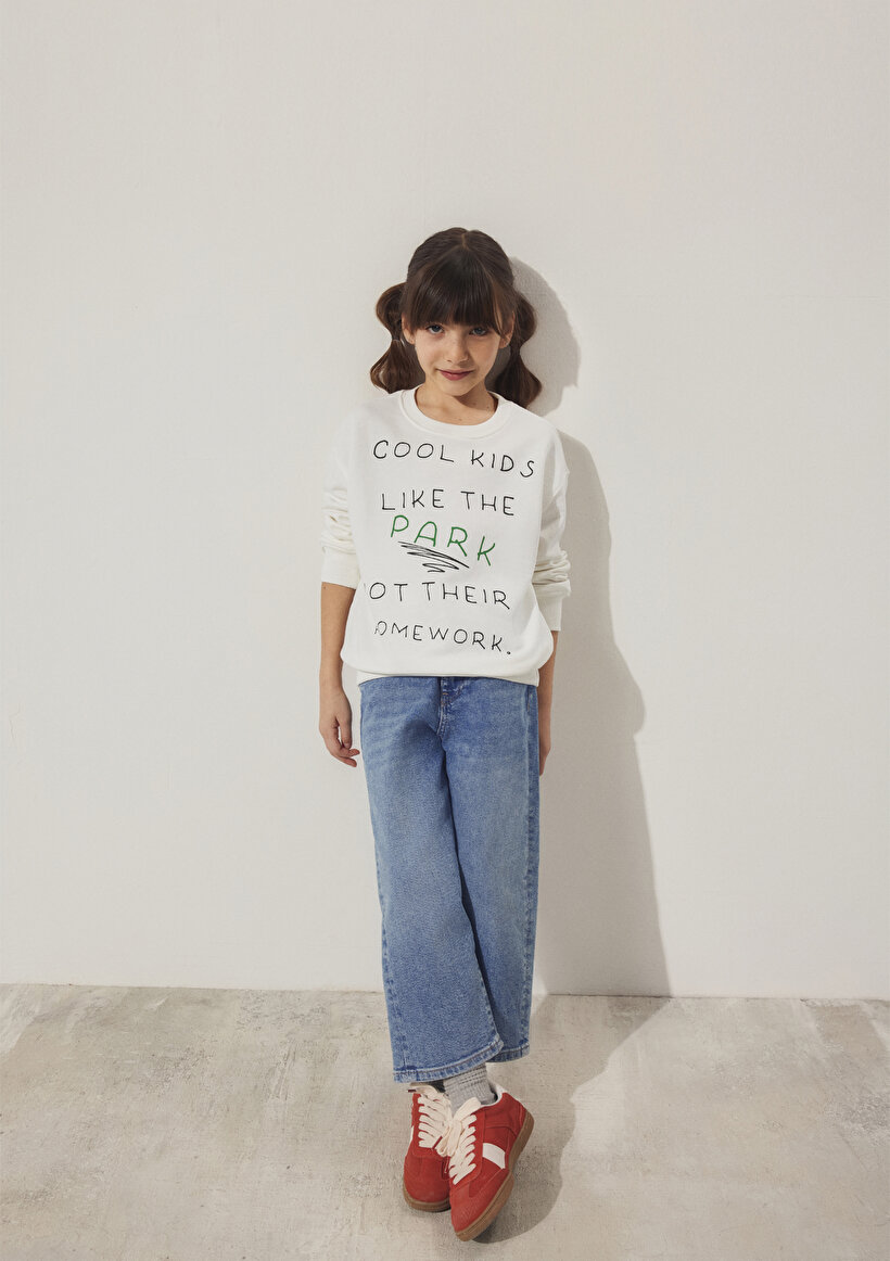 Cool Kids Baskılı Ekru Sweatshirt - 0