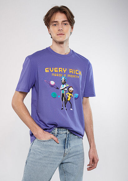 Every Rick Needs A Morty Baskılı Mor Tişört - 0
