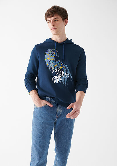 Baykuş Baskılı Lacivert Sweatshirt - 0