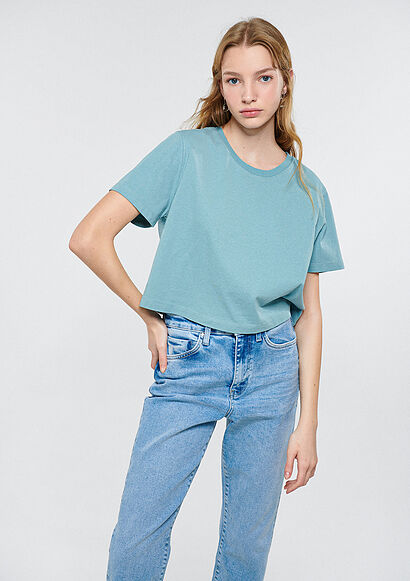 Mavi Crop Basic Tişört