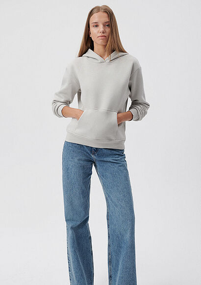 Kapüşonlu Gri Basic Sweatshirt_3