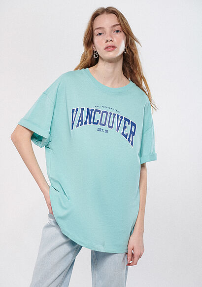 Vancouver Baskılı Mavi Tişört - 0